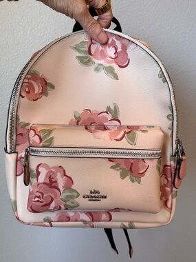 Coach Charlie Floral Mini Backpack — Pink Rose Print